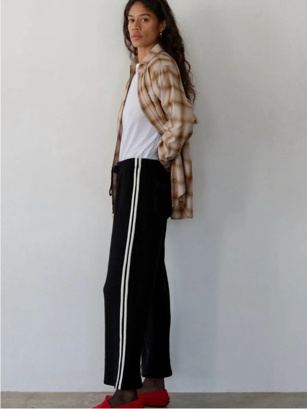 DONNI Thermal Crop Stripe Pant Jet Black Size Small - Picture 1 of 12